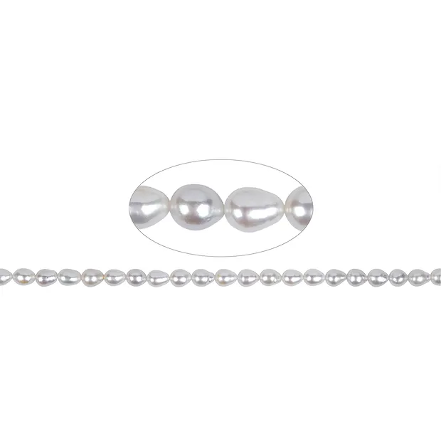 Strang Tropfen, Süßwasser-Perle, weiß-creme, 08 x 06,5mm | Marco Schreier