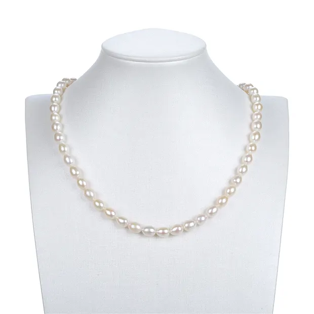 Collar, perla de agua dulce, blanco-crema, 08 - 09mm | Marco Schreier