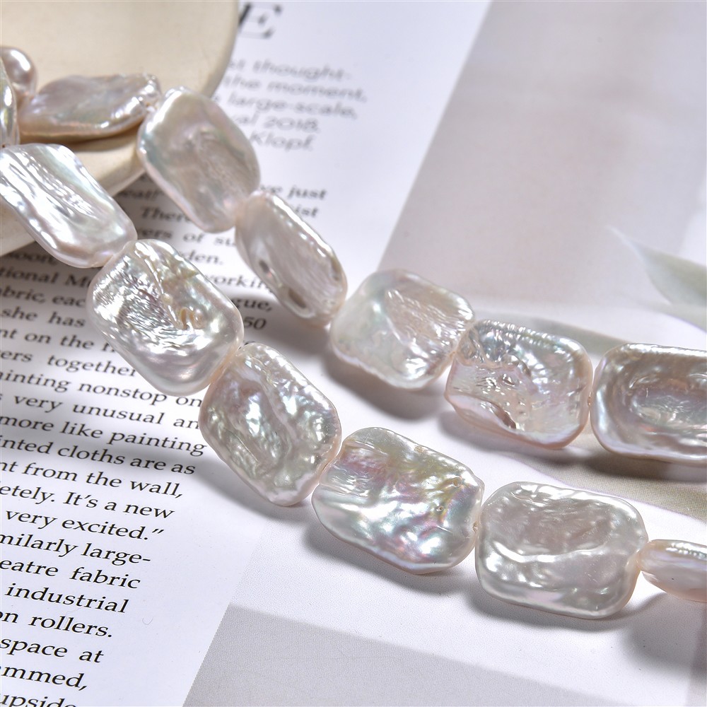 Strand rectangle flat, freshwater pearl, cream-white, 18 x 13mm | Marco Schreier