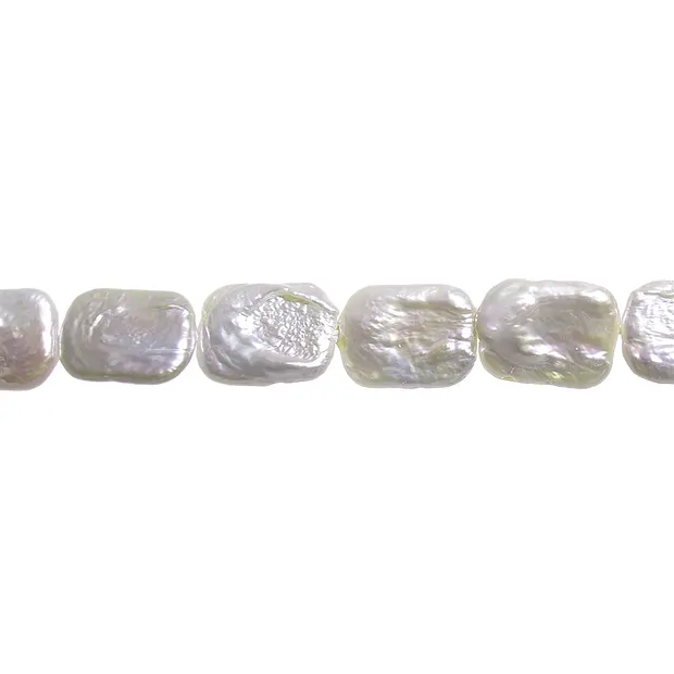 Rang de colliers rectangle plat, perle d'eau douce, crème-blanc, 18 x 13mm | Marco Schreier