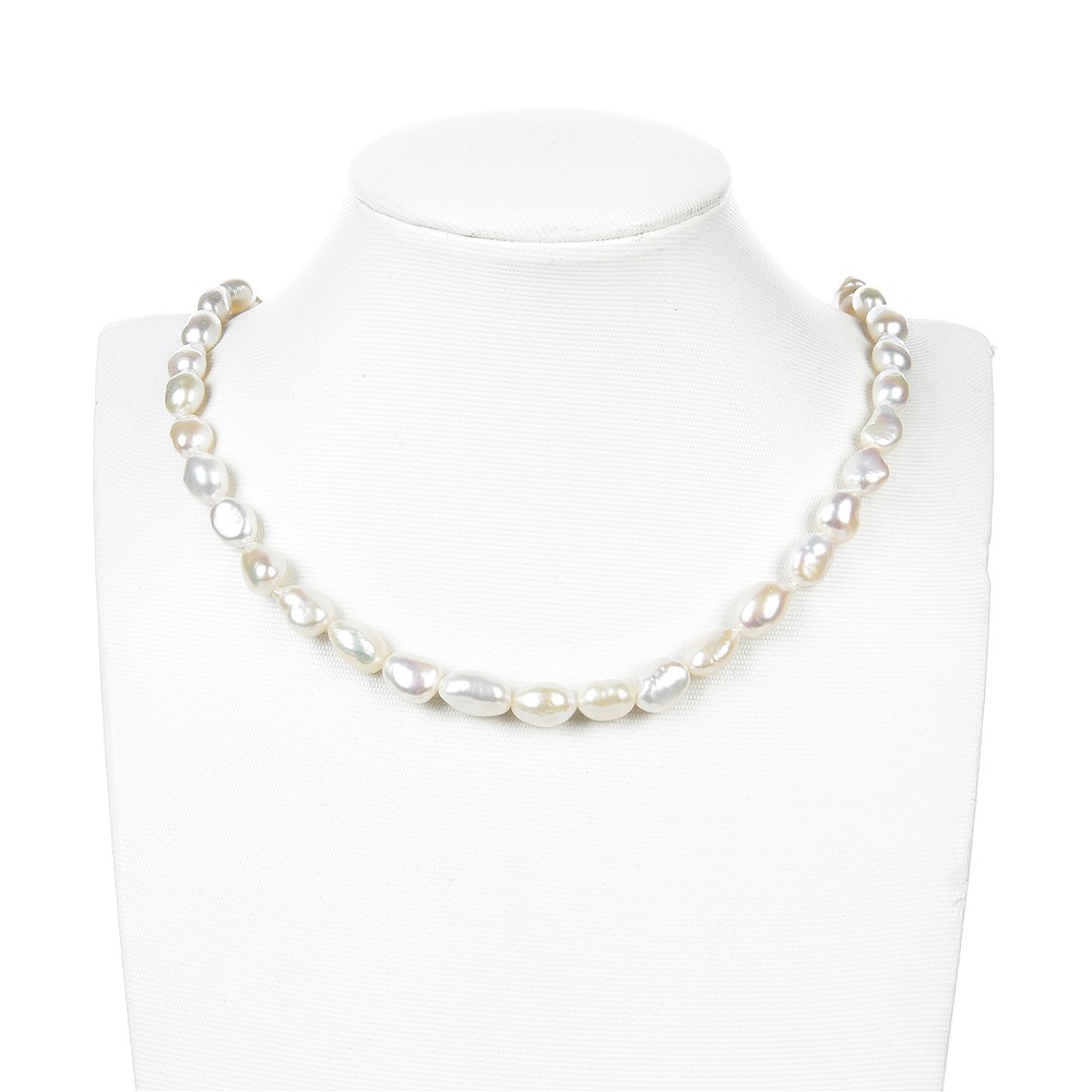 Rang de colliers Freeform plat, perle d'eau douce AB, blanc-crème (naturel), 09-10mm | Marco Schreier