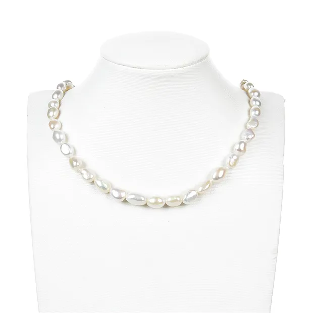 Rang de collier Freeform plat, perle d'eau douce, blanc-crème, 09 - 10mm | Marco Schreier