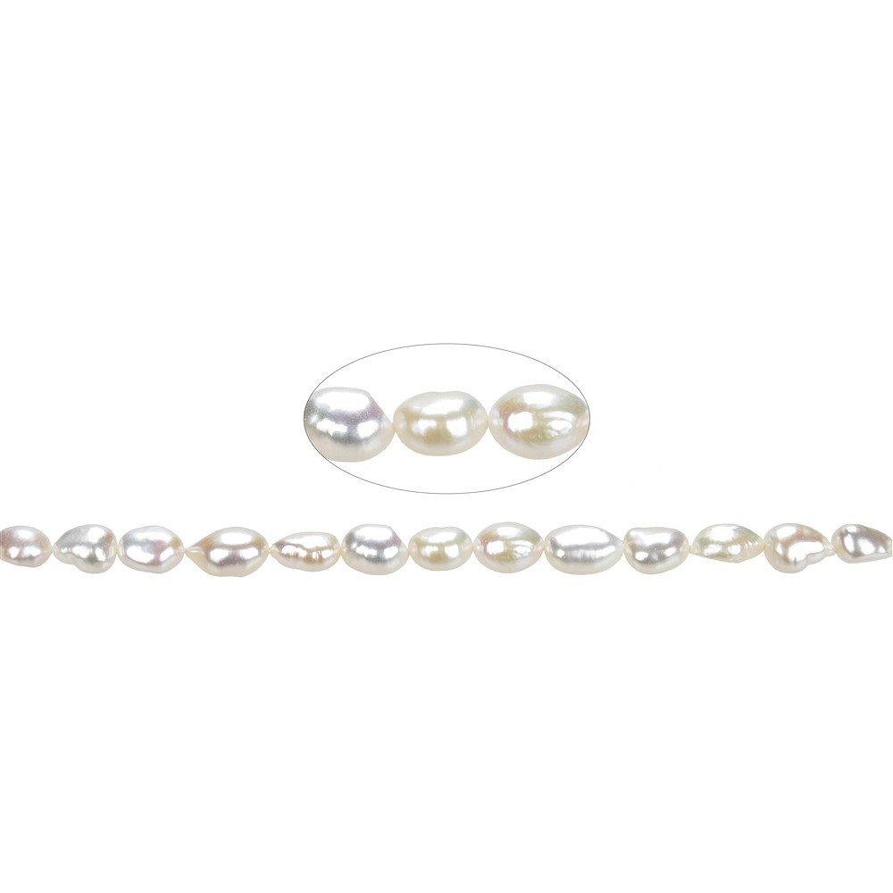 Rang de colliers Freeform plat, perle d'eau douce AB, blanc-crème (naturel), 09-10mm | Marco Schreier