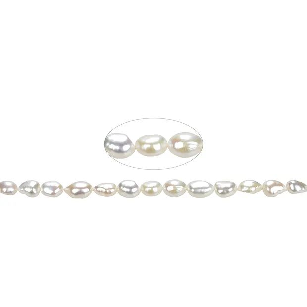 Rang de collier Freeform plat, perle d'eau douce, blanc-crème, 09 - 10mm | Marco Schreier
