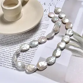 Pendiente oval, perla de agua dulce, blanco-crema, 18 x 15mm | Marco Schreier