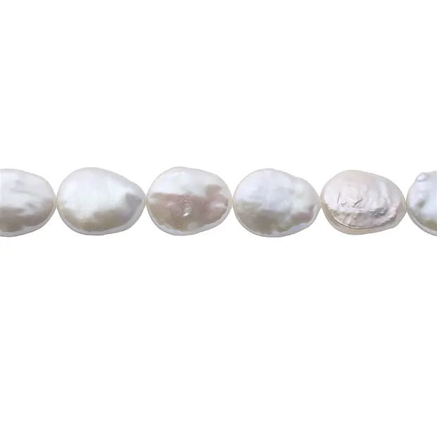 Rang de colliers Pièce ovale, perle d'eau douce, blanc-crème, 18 x 15mm | Marco Schreier