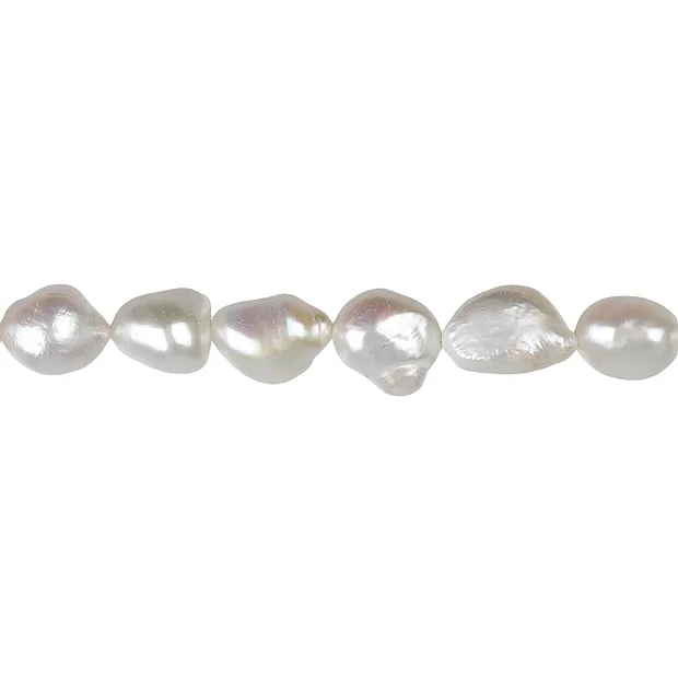 Strang Freeform flach, Süßwasser-Perle A, weiß-creme, 12-14mm | Marco Schreier