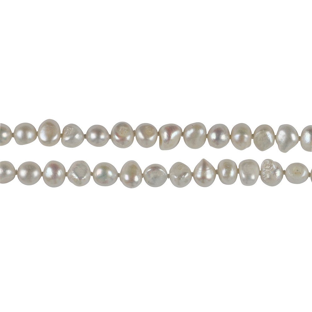 Strand freeform flat/round, freshwater pearl AB, white-cream, 08-10mm, approx. 160cm  | Marco Schreier