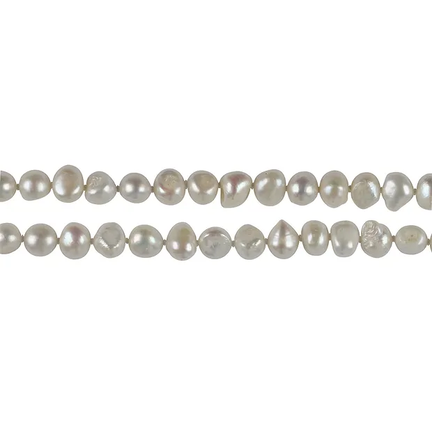 Strang Freeform flach/rundlich, Süßwasser-Perle AB, weiß-creme, 08-10mm, ca. 160cm | Marco Schreier