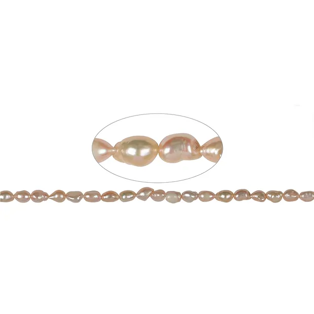 Rang de collier Freeform plat, perle d'eau douce, saumon, 10-11 x 07-08mm | Marco Schreier