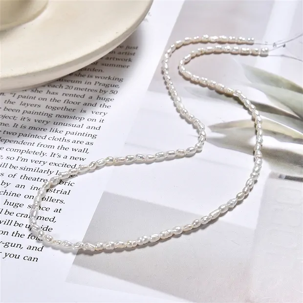 Collar Keshi, perla de agua dulce AB, blanco crema, 09 - 12mm (39cm) | Marco Schreier