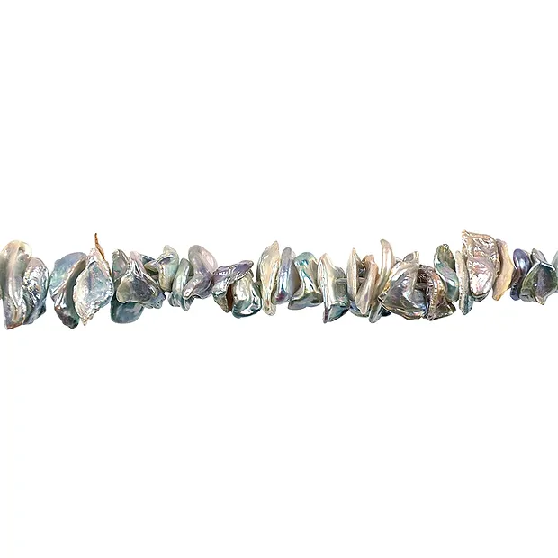 Stringed beads Keshi, freshwater pearl, silver-grey, 02-03 x 10-12mm | Marco Schreier