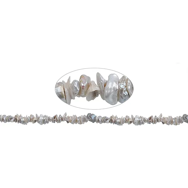 Stringed beads freeform, freshwater pearl, silver-grey (natural), 01-04 x 04-08mm | Marco Schreier