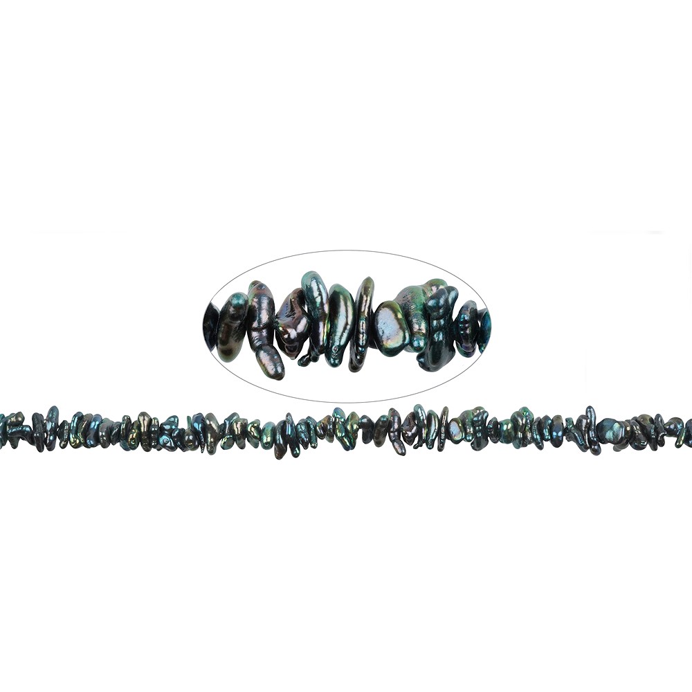 Strang Keshi, Süßwasser-Perle A, petrol-bunt (gef.), ca. 02-04 x 05-06mm | Marco Schreier