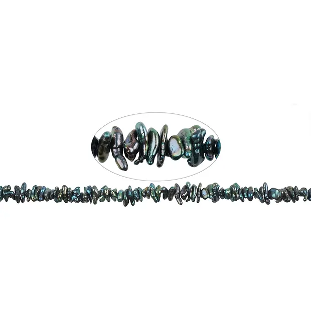 Strang Keshi, Süßwasser-Perle A, petrol-bunt (gef.), ca. 02-04 x 05-06mm | Marco Schreier