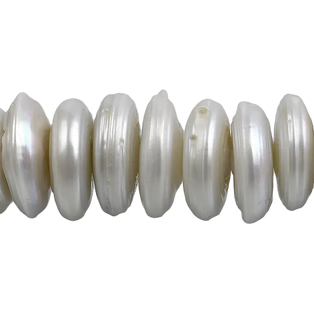Rang de collier disques, perle d'eau douce, blanc-crème, 03-06 x 15-20mm | Marco Schreier