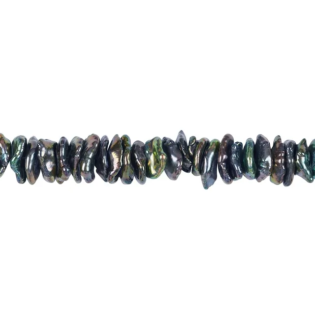 Keshi tiras, perla de agua dulce, petróleo (teñido), 02-04 x 08-10mm | Marco Schreier