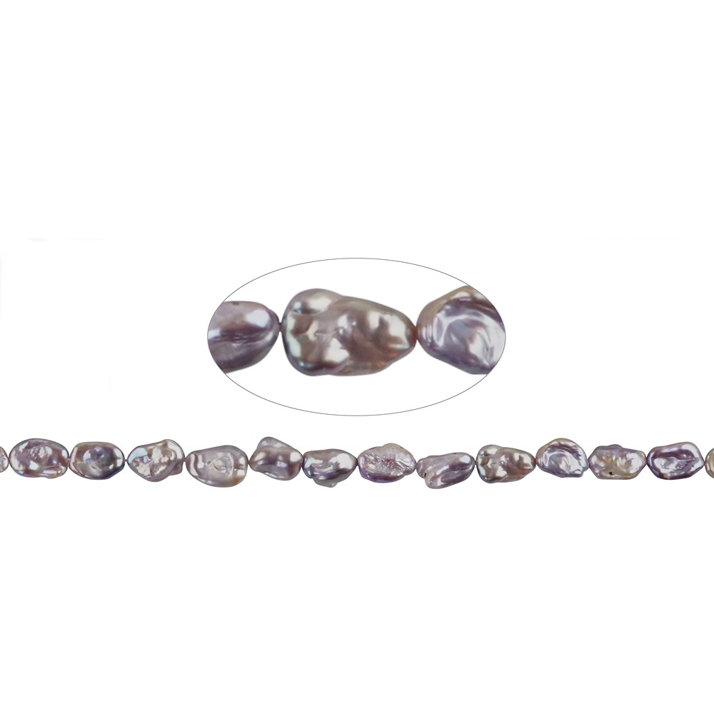 Rang de collier de perles Keshi, perles d'eau douce, violet-pétrole (teintée), 08 - 14 cm | Marco Schreier