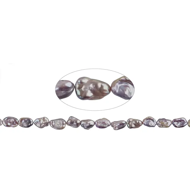 Rang de collier de perles Keshi, perles d'eau douce, violet-pétrole (teintée), 08 - 14 cm | Marco Schreier