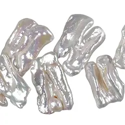141841208044 Strang flach, Süßwasser-Perle A, weiß-creme, ca. 10 x 20-25mm | Marco Schreier