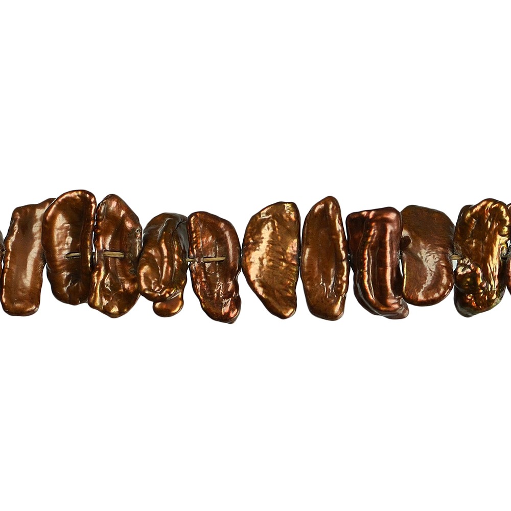 Filo piatto, perla d'acqua dolce AB, marrone (tinta), 06 x 15-18 mm | Marco Schreier