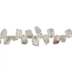 141841213015 Rang de collier plat, perle d'eau douce blanche, env. 08 - 12 x 14 - 20 x 03 - 04mm | Marco Schreier