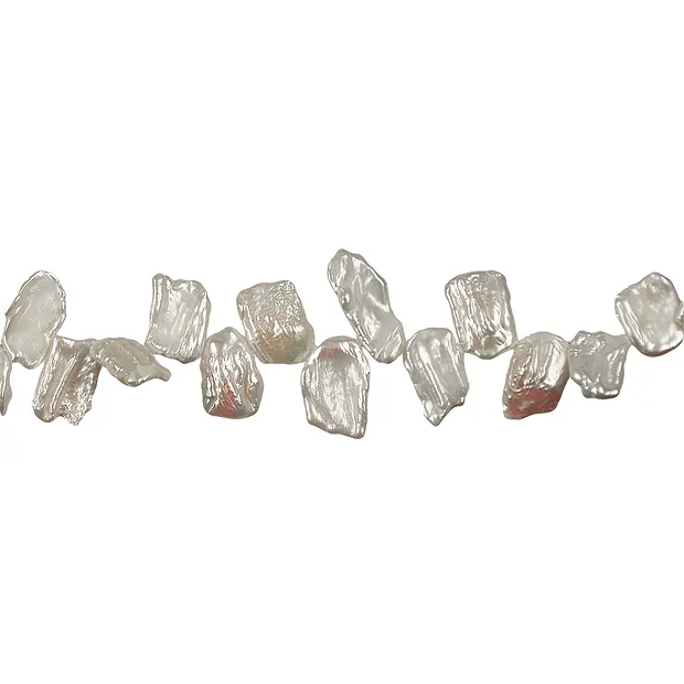 Filo piatto, perla d'acqua dolce bianca, circa 08 - 12 x 14 - 20 x 03 - 04 mm | Marco Schreier