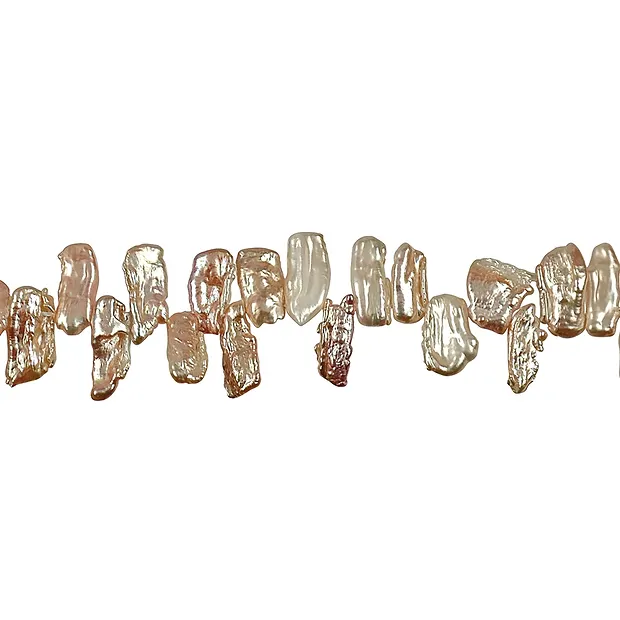 Rang de collier plat, perle d'eau douce rose orangé (naturelle), environ 08-12 x 14-20mm | Marco Schreier