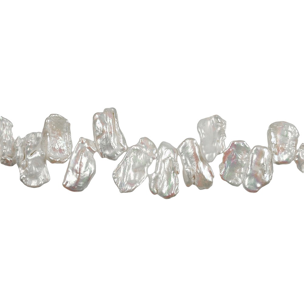 Rang de collier plat, perle d'eau douce blanche, env.12 - 15 x 20 - 25 x 03 - 04mm | Marco Schreier