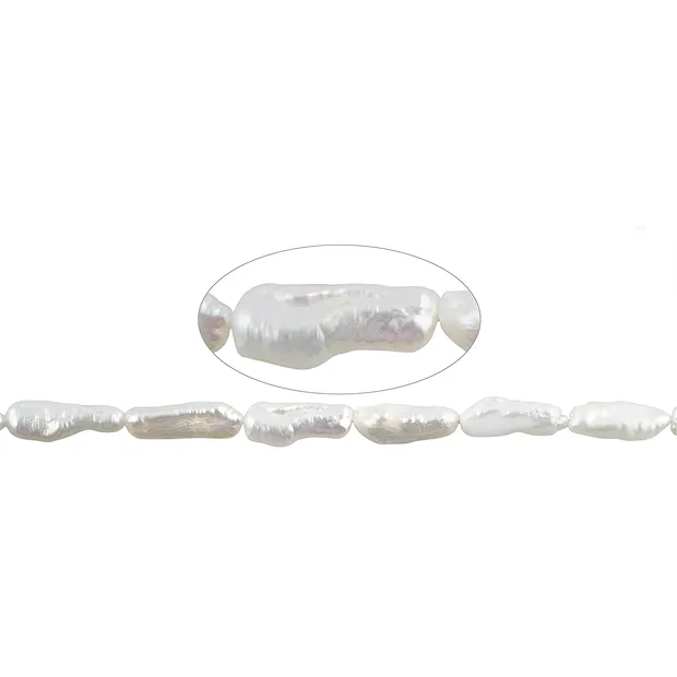 Strang Stäbchen, Süßwasser-Perle (creme-weiß), 15 - 20mm | Marco Schreier
