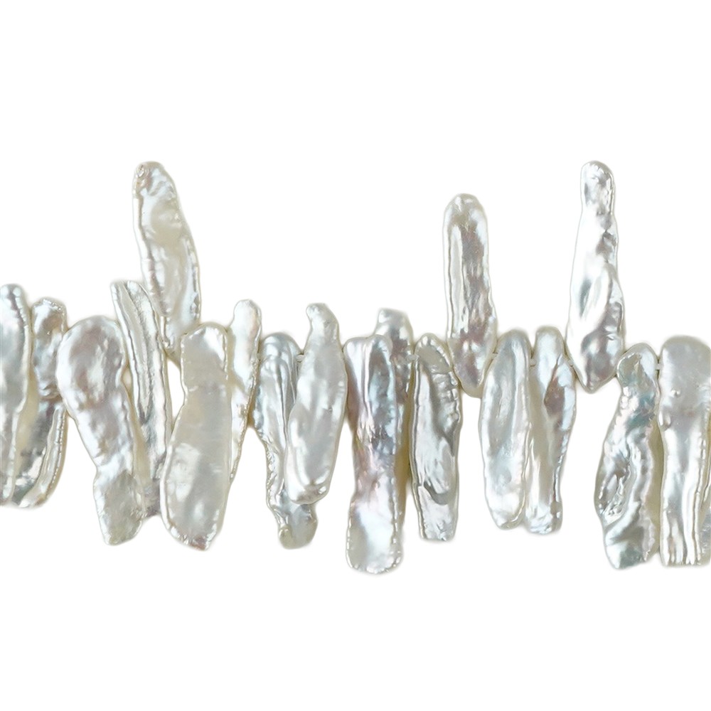 Strang Stäbchen flach (Pi-Pa), Süßwasser-Perle weiß-creme, 05-12 x 21-31mm | Marco Schreier