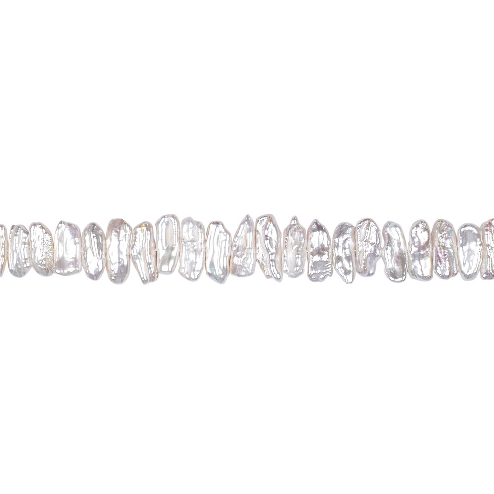 Rang de colliers Freeform plat, perle d'eau douce blanche, 05-08 x 16-25mm | Marco Schreier