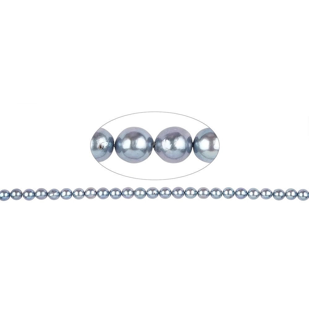 Rang de collier rond, perle d'eau douce bleu-gris (teintée), 06mm | Marco Schreier
