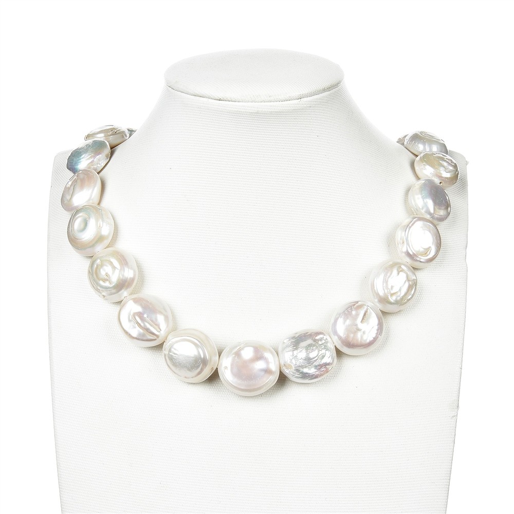 Rang de colliers Freeform plat, perle d'eau douce, blanc-crème, 20mm | Marco Schreier