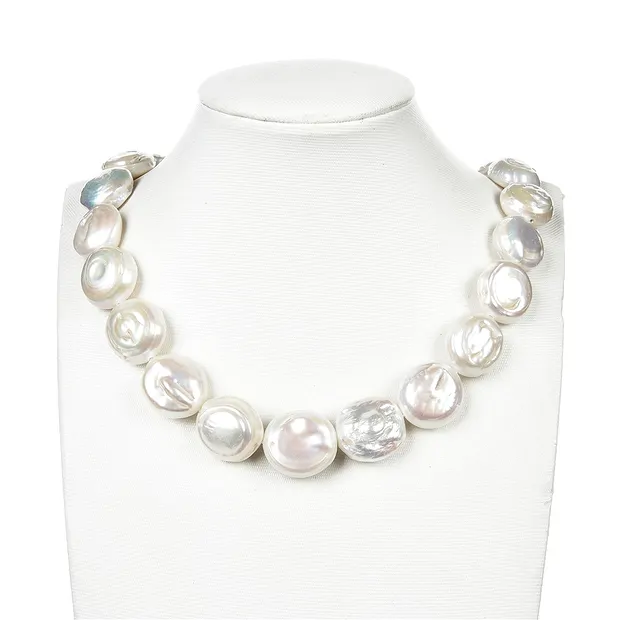 Collar de perlas de agua dulce planas, blanco crema, 20mm | Marco Schreier