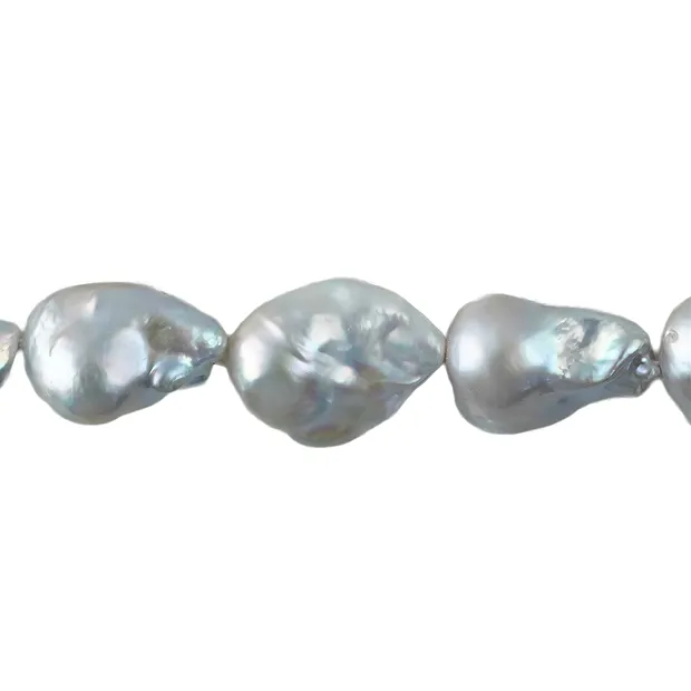 Strang Barock Tropfen, Süßwasser-Perle, silbergrau, 16-23 x 10-13mm | Marco Schreier