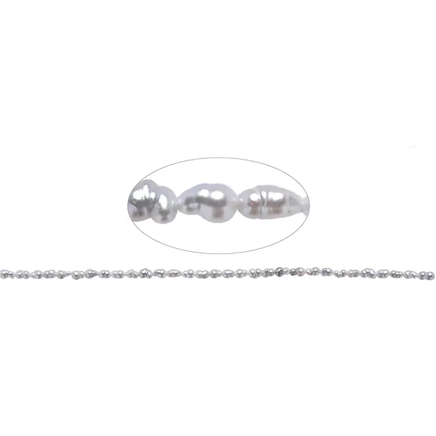 Strang Keshi, Süßwasser-Perle, grau-silber, 04 x 02,5-03mm (39cm) | Marco Schreier