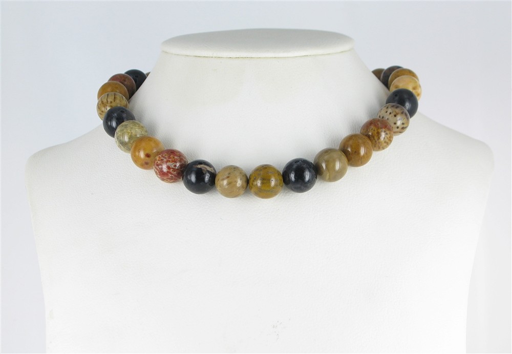 String Beads, Petrified Palm Wood, 14mm | wholesaler gems & healing stones