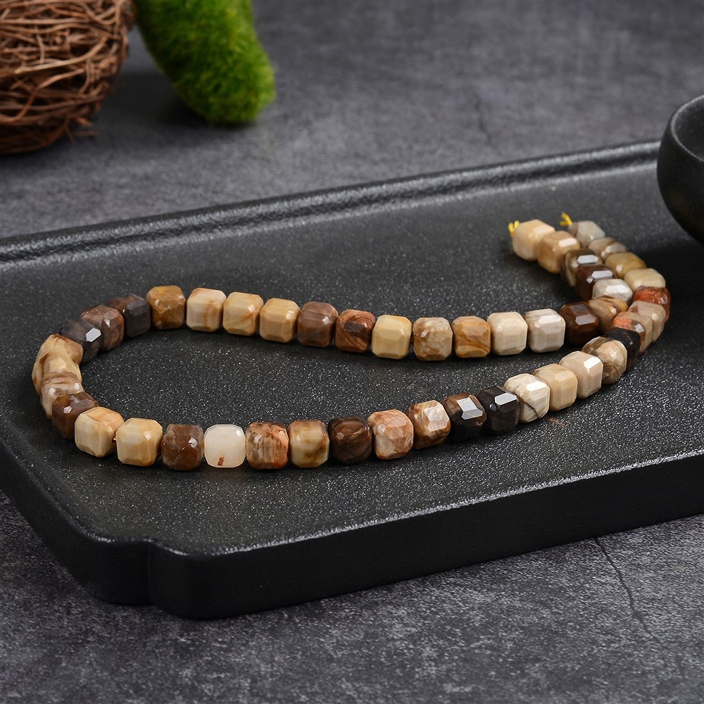 Strand of cubes, Petrified Wood, 08 x 08 x 08mm, faceted | Marco Schreier