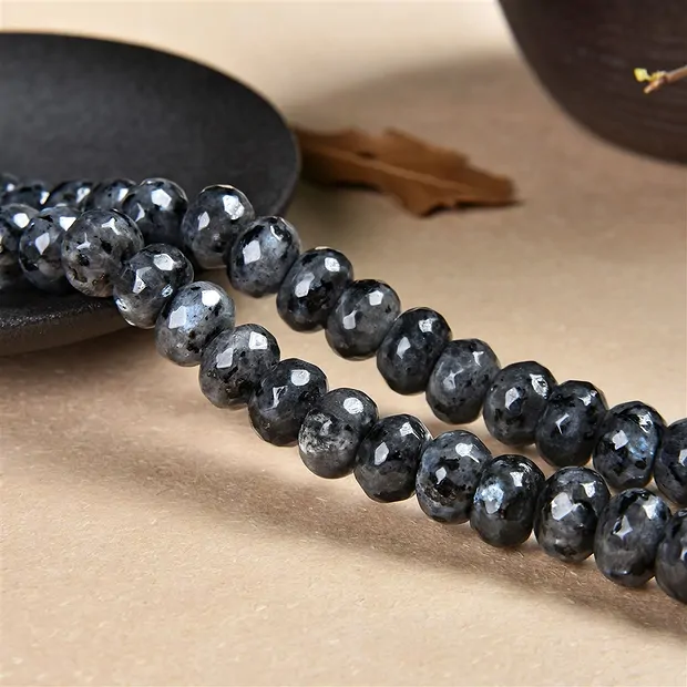 Button strand, Larvikite, faceted, 12mm (39cm) | gems, healing stones & jewelry