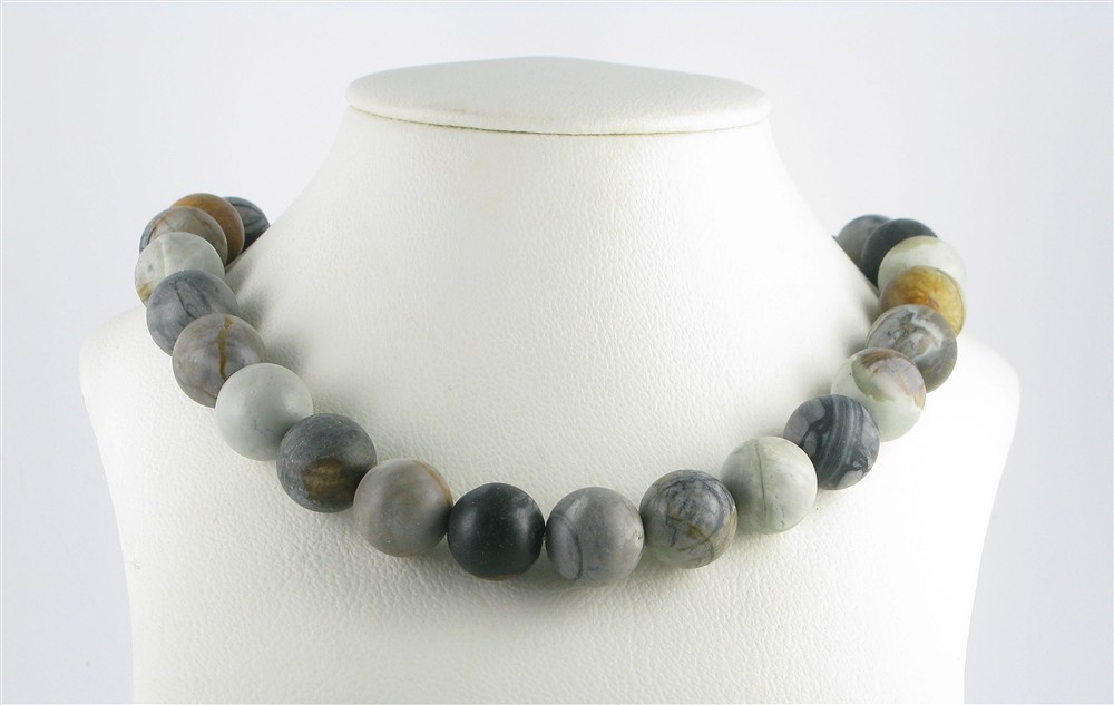 Rang de collier boules, Jaspe-Picasso (Calcaire), mat, 16mm | Marco Schreier