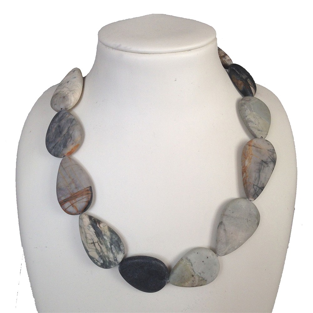 Strang Tropfen flach, Picassomarmor, 30-40 x 22-25mm | Marco Schreier