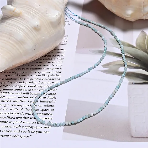 String Beads, Larimar, faceted, 02mm (39cm) | wholesaler gems & healing stones