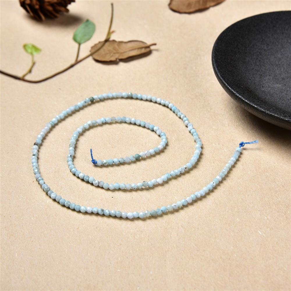 String Beads, Larimar, faceted, 02mm (38cm) | wholesaler gems & healing stones