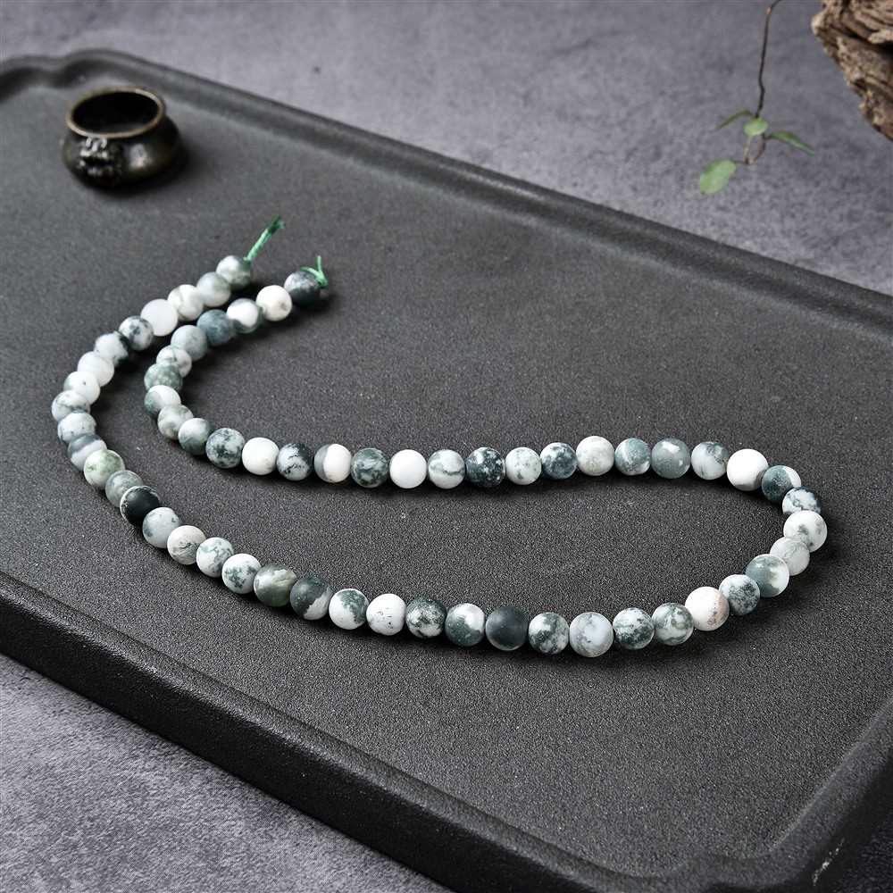 String Beads, Tree Agate, matt, 06mm (39cm) | wholesaler gems & healing stones