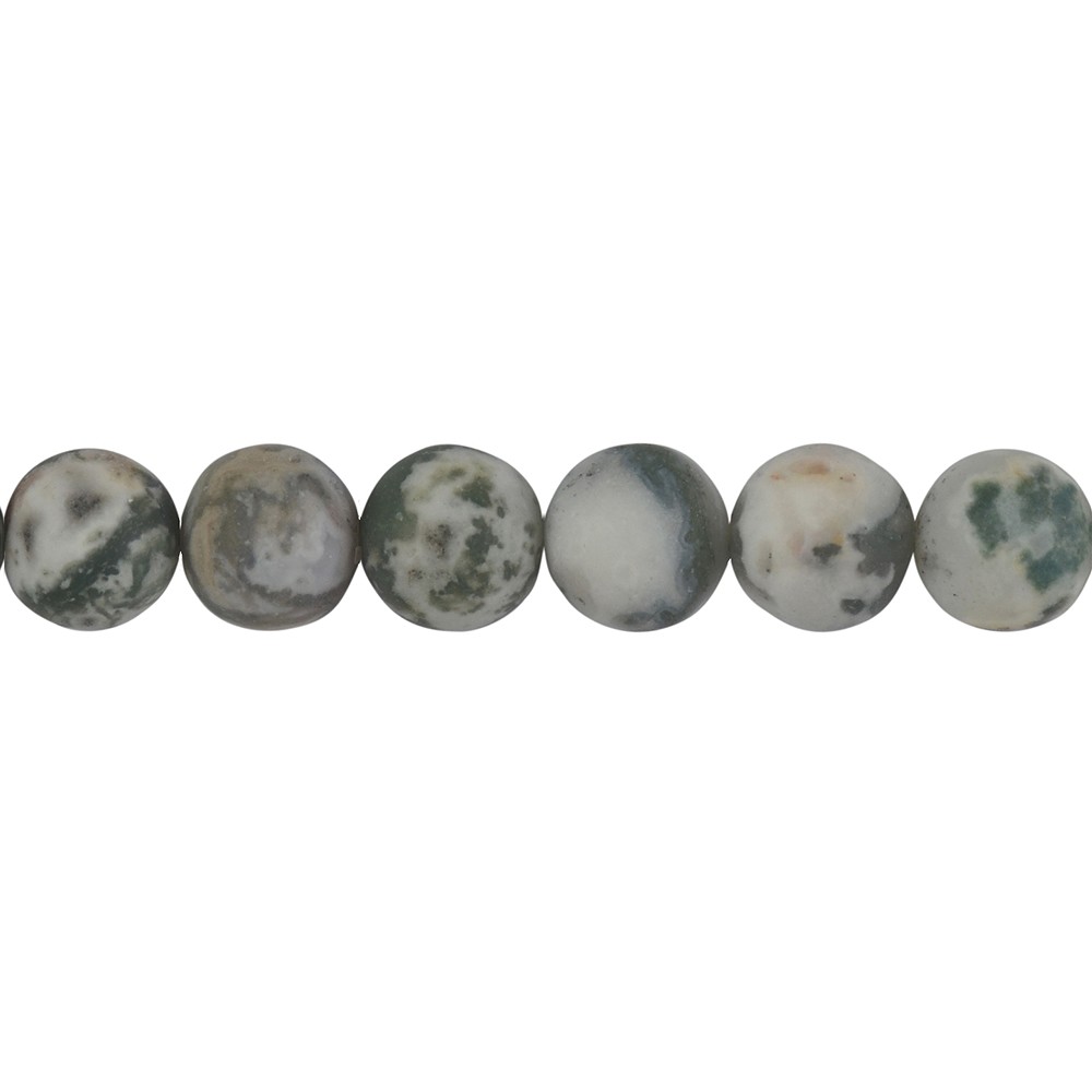 String Beads, Tree Agate, matt, 12mm (38cm) | wholesaler gems & healing stones
