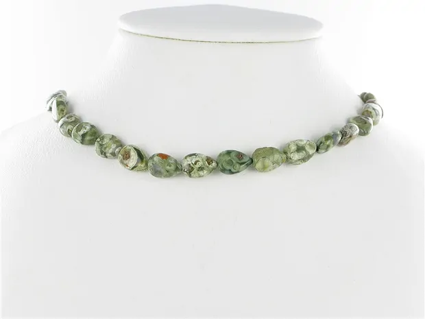 Rang de colliers Gouttes plates, Rhyolite (Jaspe des forêts tropicales), 12 x 08mm | Marco Schreier