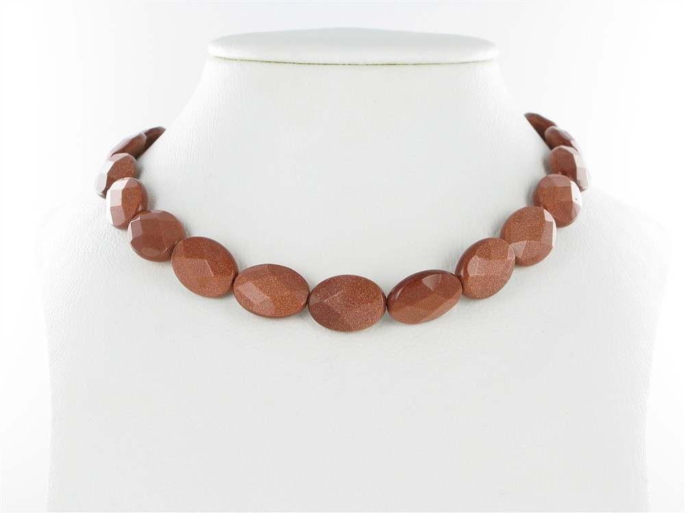 Strand Lense, Gold stone brown (synt. Glass), faceted, 18 x 13mm | Marco Schreier