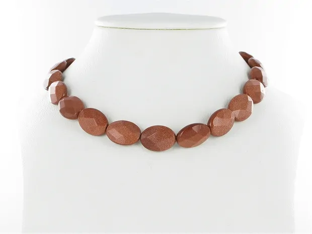 Strand Lense, Gold stone brown (synt. Glass), faceted, 18 x 13mm | Marco Schreier