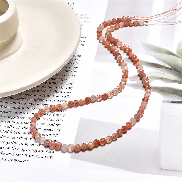 String Beads, Sunstone 04mm, faceted | wholesaler gems, healing stones & jewelry